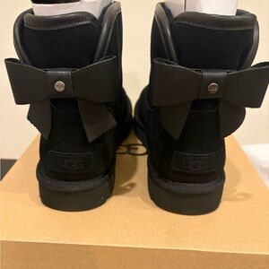 UGG Black Suede Boots with Bow Accent